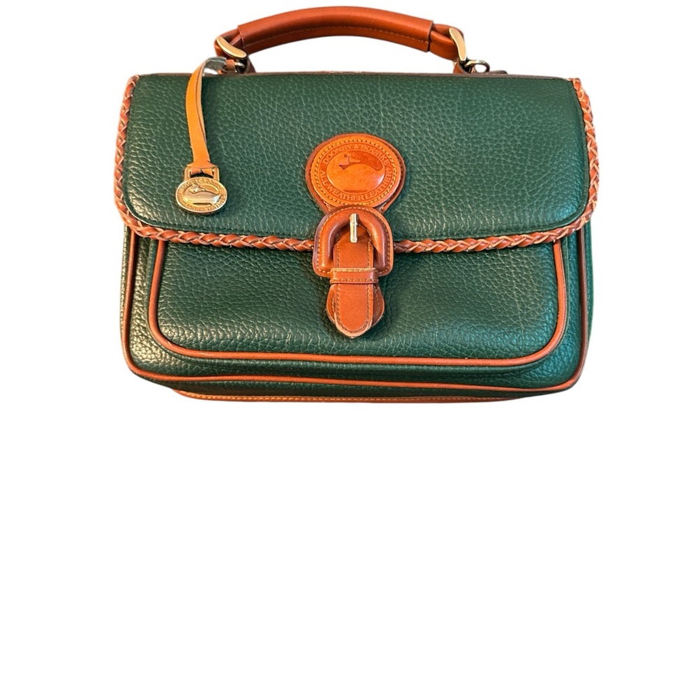 Dooney & Bourke Surrey Carrier Evergreen and British Tan Satchel Pebbled Leather - Picture 1 of 14